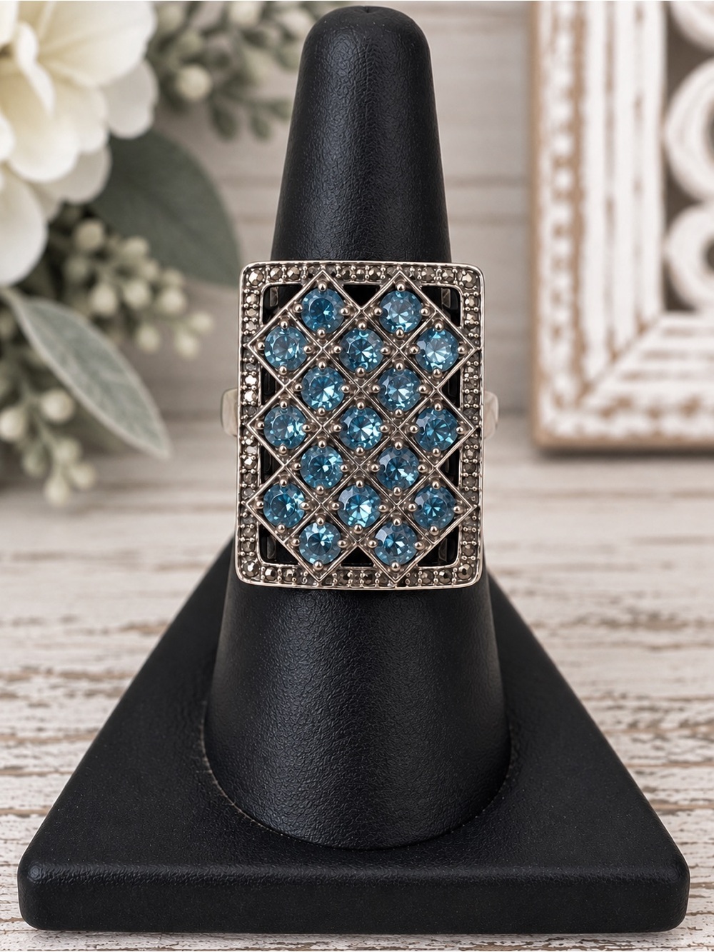 Nicky Butler Sterling Silver Blue Gemstone Lattice Statement Ring